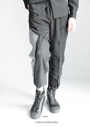 27-44!!  Custom men's trousers       Men's casual broken pants stitched striped original 9  High quality male pants.