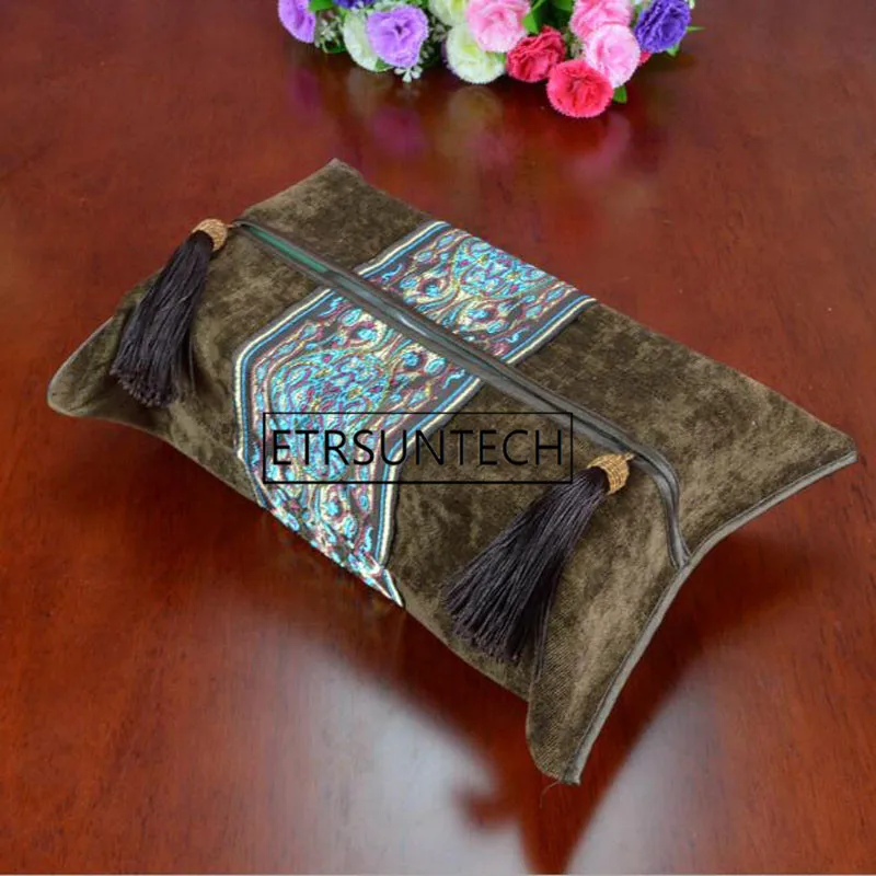 50pcs Classical Embroidery Tissue Box Cotton Napkin Holder Cover Room Car Sofa Hotel Decorative Paper Container Case