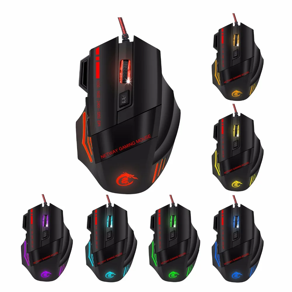 1 Pc 7-Color 7-Button Adjustable USB2.0 5500-DPI Wireless Optical Mouse for Home&Office&Computer&Game