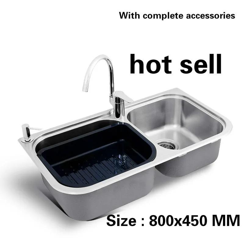 

Free shipping Luxury individuality kitchen double groove sink durable high quality 304 stainless steel big hot sell 80x45 CM