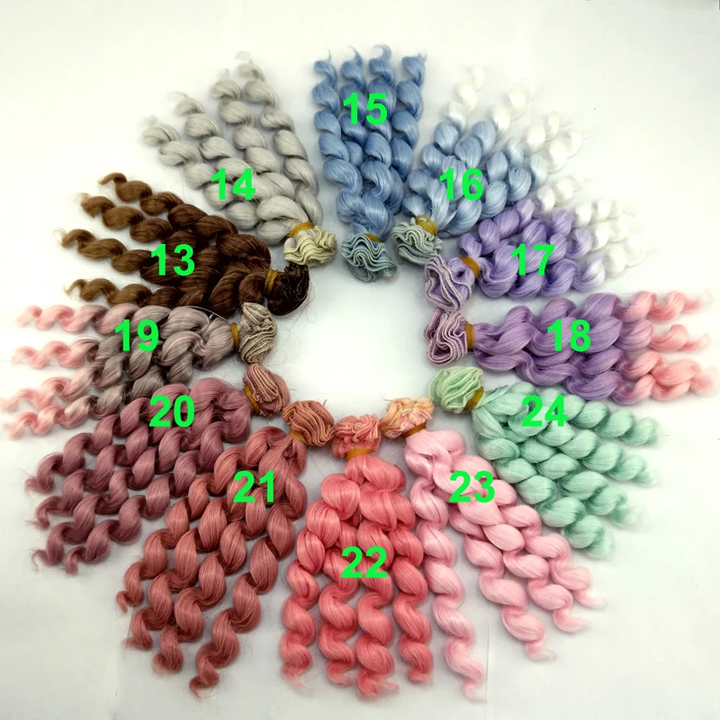 15cm brunette pink green purple grey blue brown color curled doll  hair for 1/3 1/4 1/6 BJD SD diy doll wigs materials