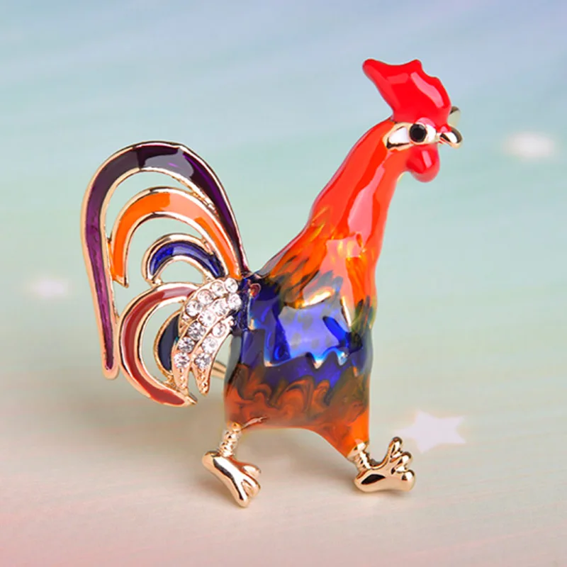 Kawaii لطيف الحيوان دبابيس دبابيس موضة النساء المينا الحجاب اكسسوارات Collares الأحمر الديك بروشيس قبعة سترة سترة Broches