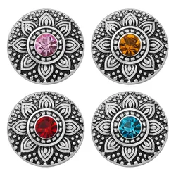 New KZ3136 Charming colorful flowers pattern Round rhinestone 20MM snap buttons fit snap bracelet jewelry wholesale