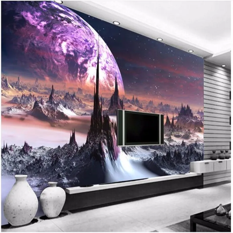 beibehang Papel de parede personaliseren Livre Shi Pping 3D Torre Bonita Fantasia Universo Planet Papel de Parede Do Fundo