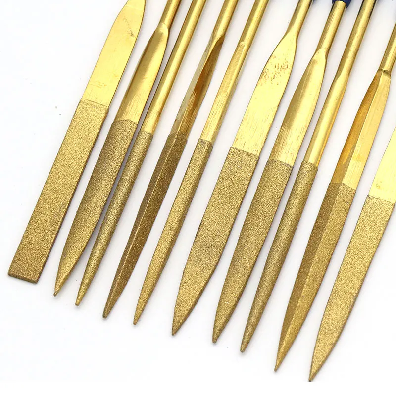 10pcs 140/160/180mm Titanium-plated Diamond Assorted File Rasp Needle File Grinding Hand Tools Set For Jade Glass Metal Steel