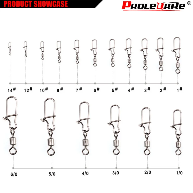 Proleurre 10pcs Fishing Connector Pin high speed Bearing Rolling Swivel Stainless Steel with Snap Fishhook Lure fishing Tackle