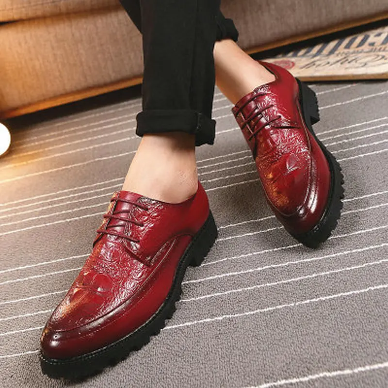 Luxury Brand Men Oxfords Shoes Wedding Party Brogue Shoes Crocodile pattern Men Dress Shoes Leather Formal Business shoes  LH-95