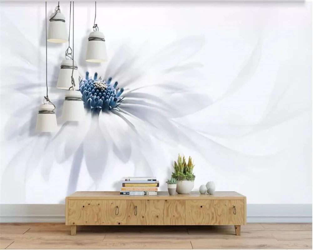 Customized Size Wallpaper Simple Transparent White Flower Background Wall mural Home Decoration Living Room Bedroom 3d wallpaper