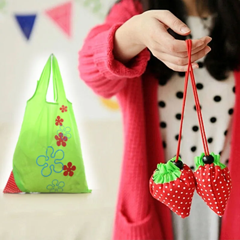 ISKYBOB Hot Eco Storage Handbag Strawberry Foldable Shopping Bags Reusable Folding Grocery Nylon Large Bag Random Color