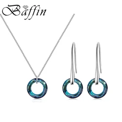 Fancy Stone Circle Jewelry Sets Crystals From Austria Silver Color Pendant Necklaces Piercing Dangle Earrings For Women Wedding