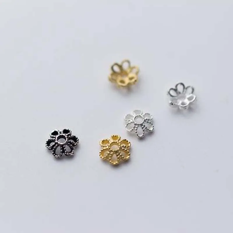 8pcs Real Solid 925 Sterling Titanium Silver Gold Spacer Flower Bead Caps Necklace Bracelet Connector Jewelry Making Findings