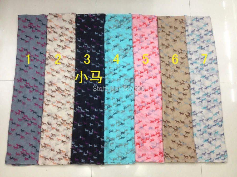 

2016 Fashion Cute Running Mini Horse Print Scarf Shawls Long Animal Wrap Hijab 4 Color Wholesale 10pcs/LOT Free Shipping