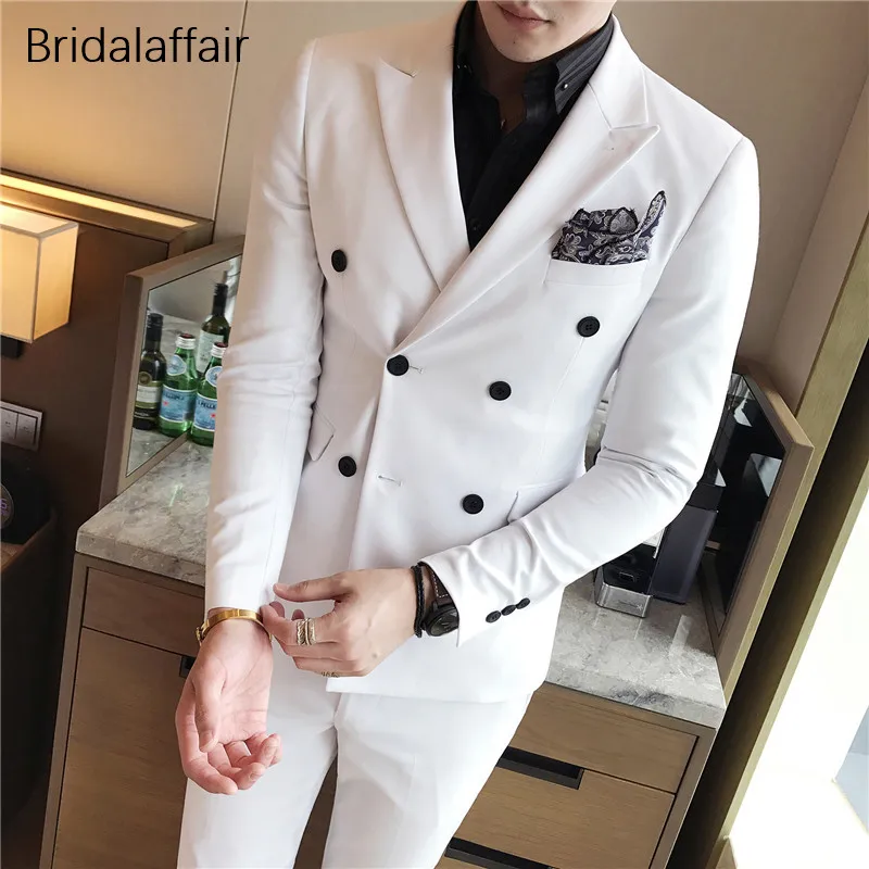 

KUSON Latest Coat Pant Designs Ivory Men Suit Set Slim Fit 3 Piece Tuxedo Groom Wedding Suits Custom Prom Blazer Terno Masculino