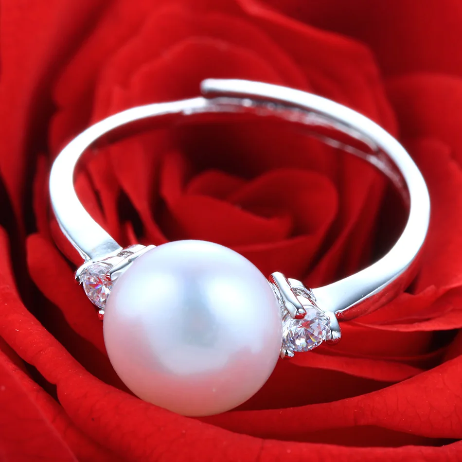 Cauuev Real Natural Freshwater Pearl Wedding Ring Fashion 925 Sterling Silver Women Engagement Zircon Ring Elegant Jewelry Gifts
