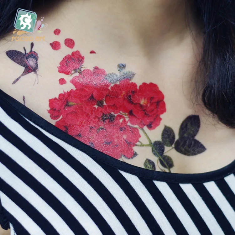 Rocooart Large Flower Decal 1pc Fake Women Men DIY Henna Body Art Tattoo Design Butterfly Vivid Temporary Tattoo Sticker Flash