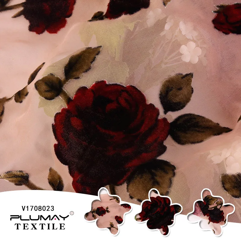 velvet burnout fabric, 80%rayon 20%nylon, flower designprinted korea for Stage costumes party dressWholesale