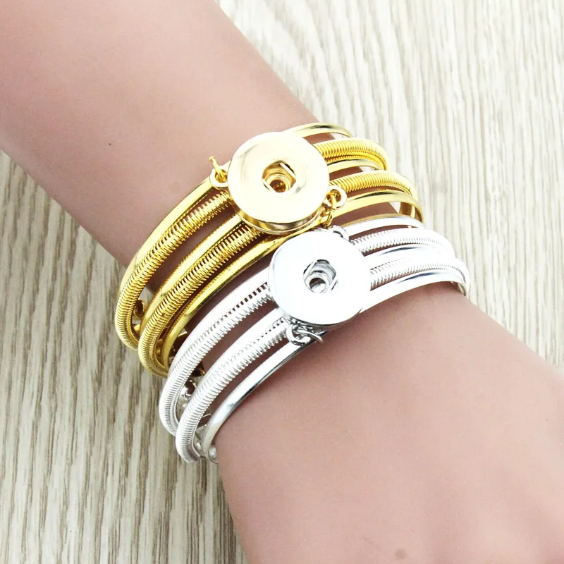 18MM Snap Button Women Metal Bangle Elasticity Bracelet Retro Color Bohemia Charms Bangles Cuff Jewelry 9554