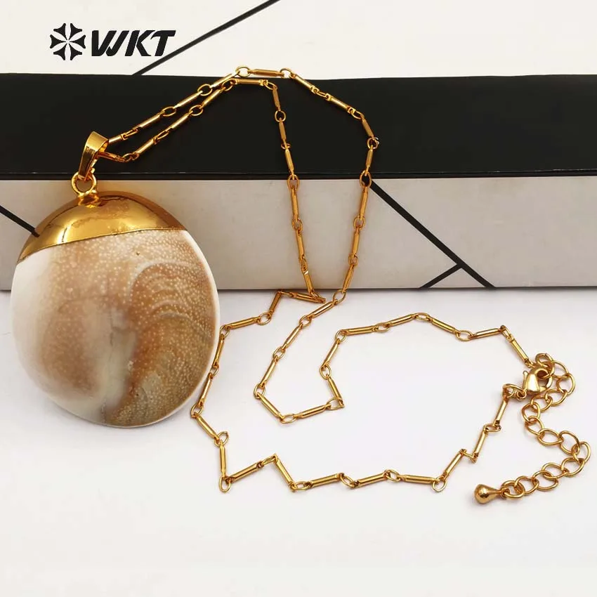 WT-JN026 New arrivals! Wholesale natural shell necklaces fantastic shell charm with 18inch gold color chain for lady girl making