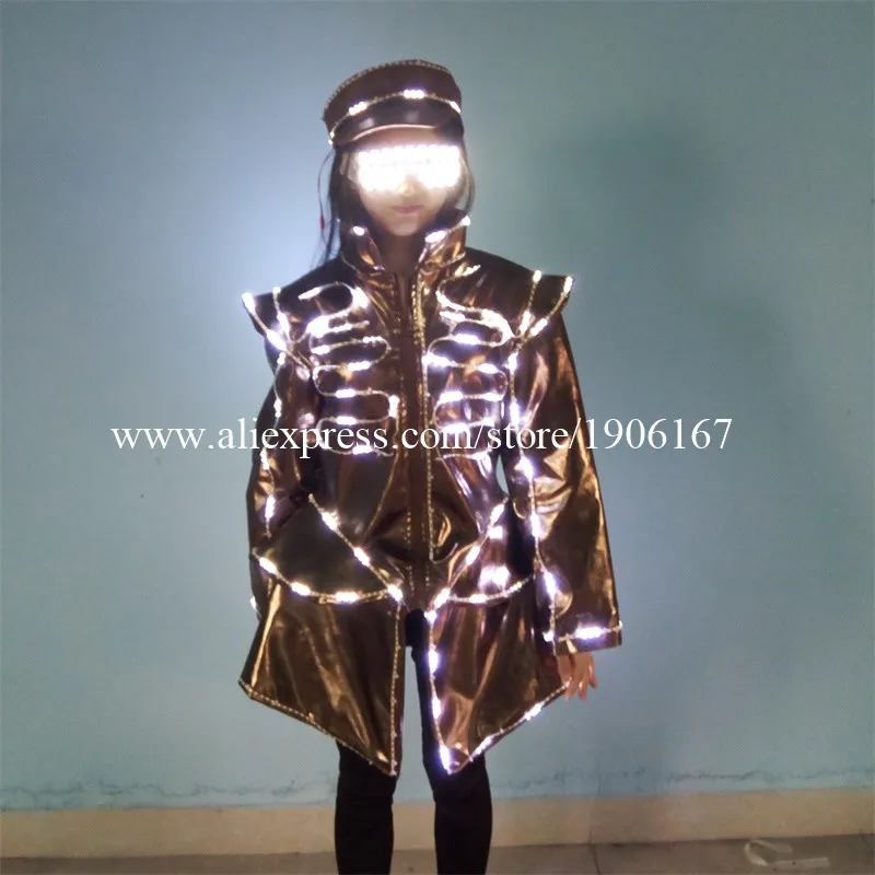 Newest 2 Sets LED Luminous Waiter Uniforms With Glasses And Hat Waiter's Clothes Growing Light Up DS DJ Party Bar KTV Nightclub