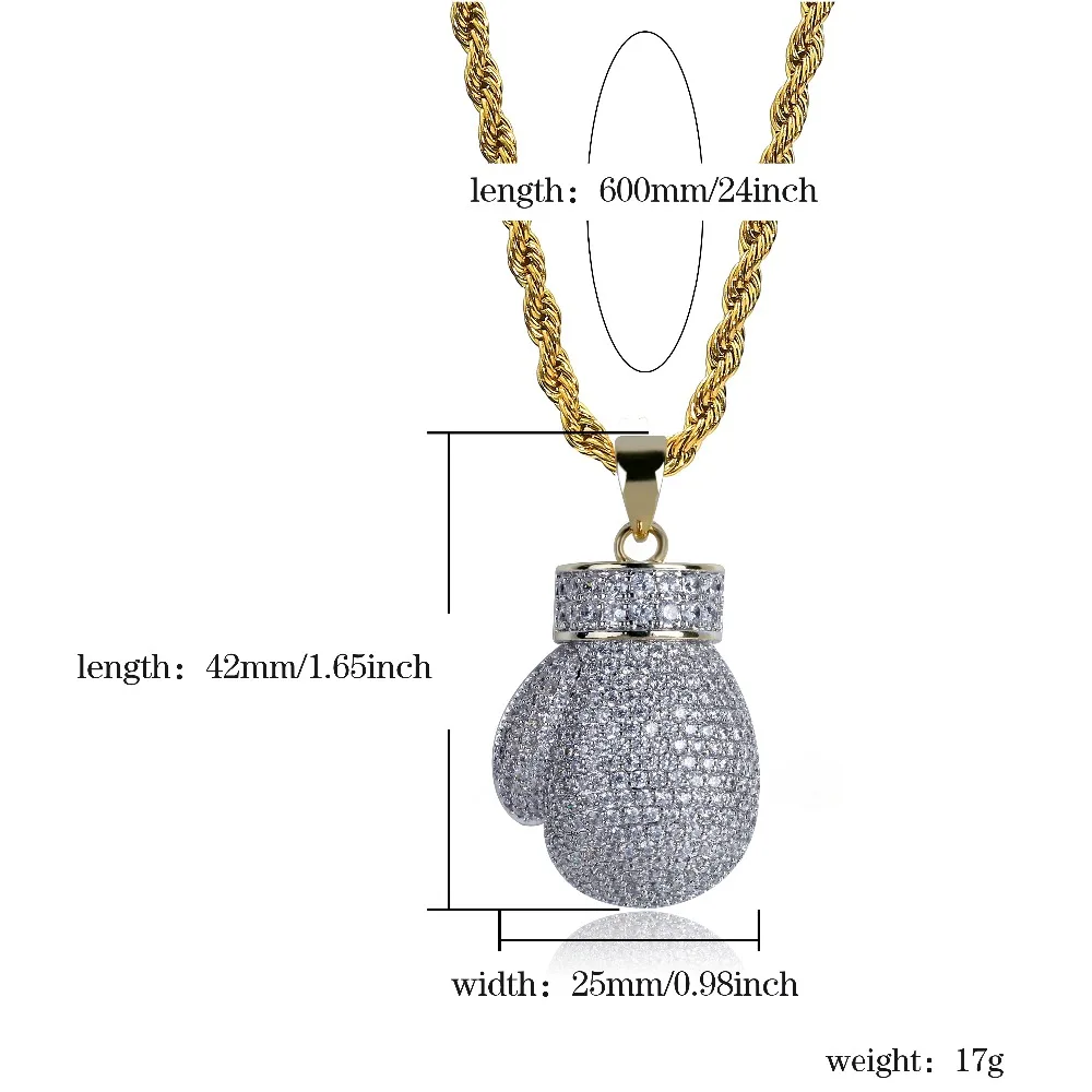TOPGRILLZ Gold Silver Color Mini Iced Boxing Gloves Necklace Men Iced Out Cubic Zircon Chains Hip Hop/Punk Charms Jewelry Gift