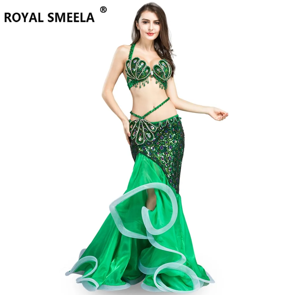 Sexy Belly Dancing Outfit For Women Stage Performance Belly Dancer Dress Sequined Peacock Carnival Belly Dance Costume Bra Skirt