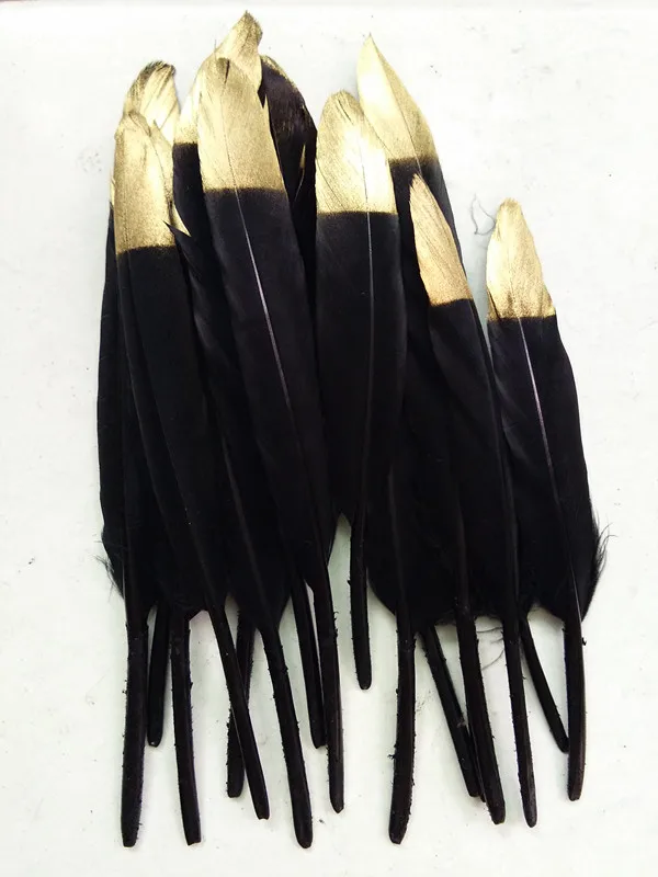 

Hot Sale 100pcs Black With Gold Color Goose/Duck Feathers 10-15cm/4-6inches Wedding Bouquet Decoration Craft for Home Decor