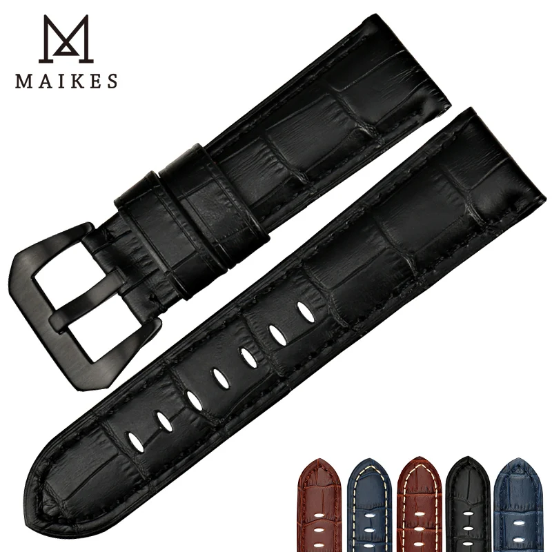 MAIKES Good quality watchbands 22 24 26mm watch accessories watch bracelet genuine leather strap watch bands blue for Panerai