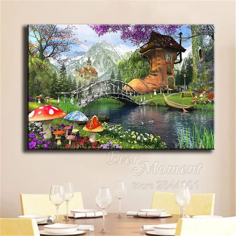 Ever Moment Diamond Painting Handmade Shoe House Landscape Bridge Full Square 5D DIY Diamond Embroidery Mosaic Decor ASF1082