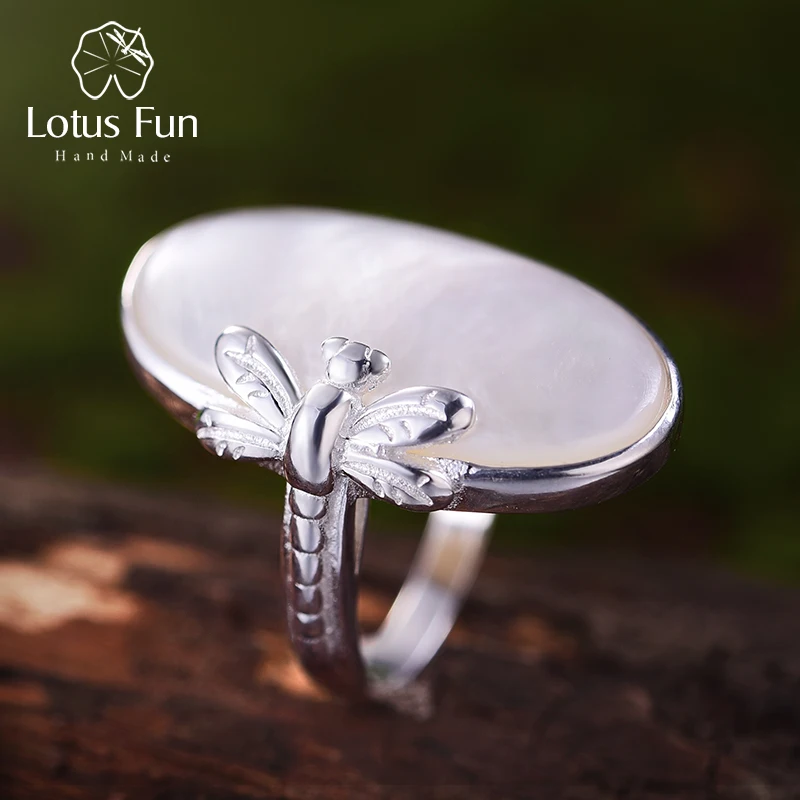 Lotus Fun Real 925 Sterling Silver Natural Shell Creative Handmade Designer Fine Jewelry Vintage Long Rings for Women Bijoux