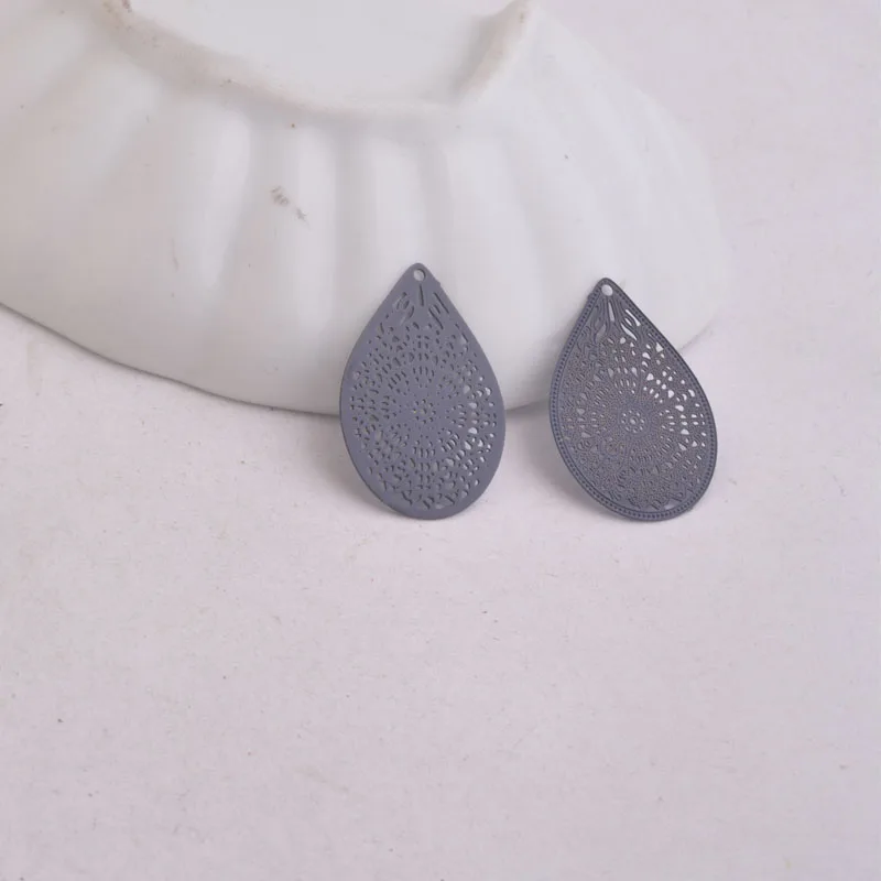 50 Stück AC3894 16*24mm Wassertropfen Silberfarbene Anhänger Gelb-Schwarze Metall-Schmuckteile Filigrane Ohrring-Zubehörteile – Detail 10
