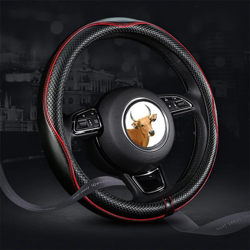 

38cm/15 Genuine Leather 15" Steering Wheel Cover Car Universal Breathable High Quality Auto La Cubierta Del Volante