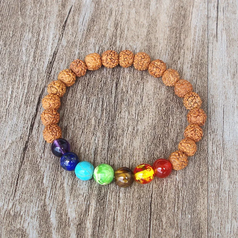 Nepal Rudraksha Wooden Beads 8MM Chakra Bracelet Men Women DIY Yoga Healing Reiki Pray Mala Buddha 7 Chakra Bracelet Jewelry