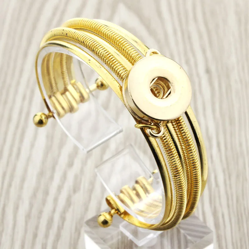 18MM Snap Button Women Metal Bangle Elasticity Bracelet Retro Color Bohemia Charms Bangles Cuff Jewelry 9554