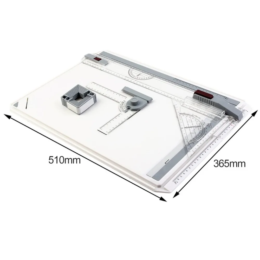 A3 Portable Drawing Board Draft Painting Board with Parallel Rulers Corner Clips Head-lock Adjustable Angle Art Draw Tools