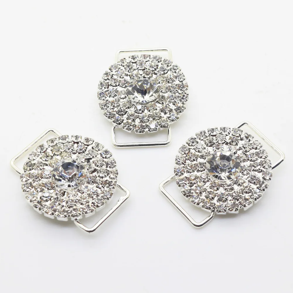 10pcs 28*23mm Rhinestone Buckles Diamond Button Rhinestone Bikine Connectorsl Buckle Invitation Ribbon Slider Wedding Decoration