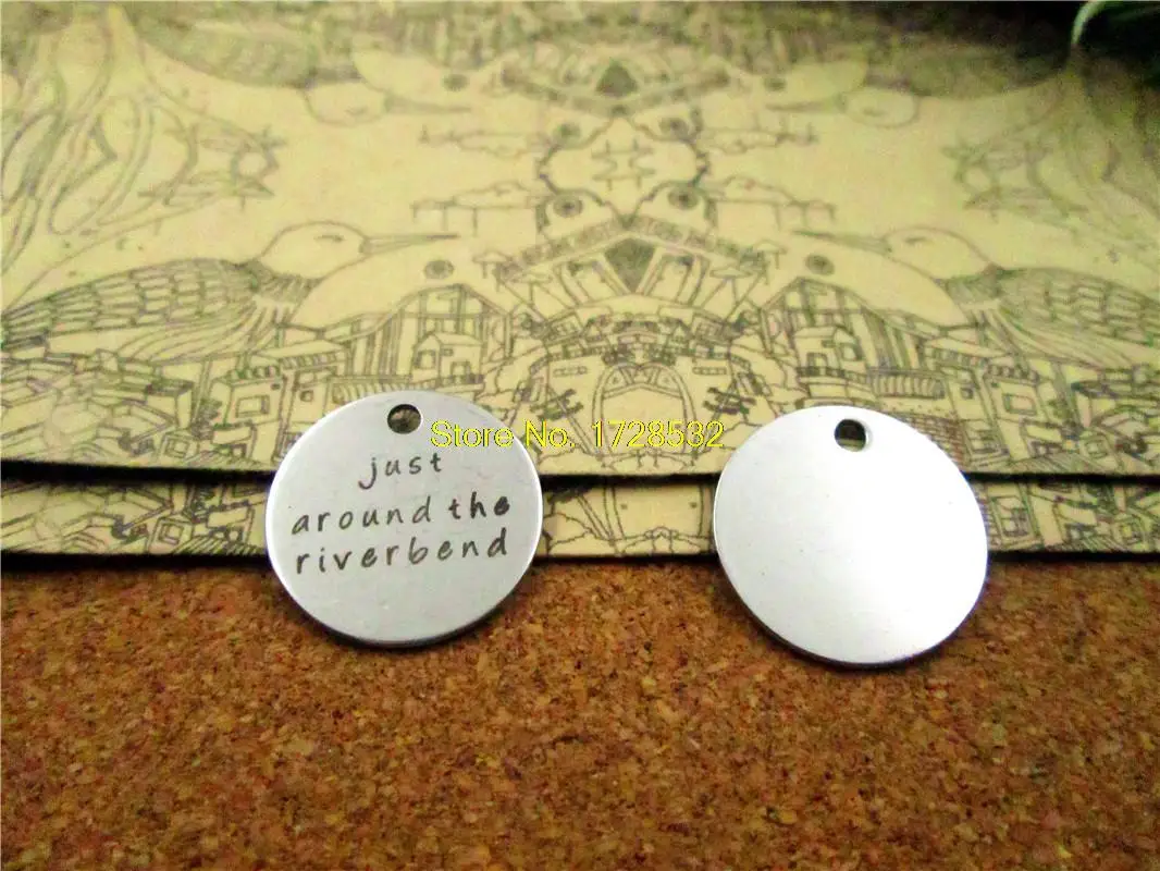 

20pcs--20mm stainless steel circle round "just around the riverbend "version 2 one side DIY Charms Pendants