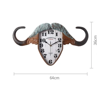 

Nordic Creative Retro Wall Clock Living Room Bedroom Wall Decoration Mute Clocks Cow Head Nostalgic Ornaments Wall-mounted Clock