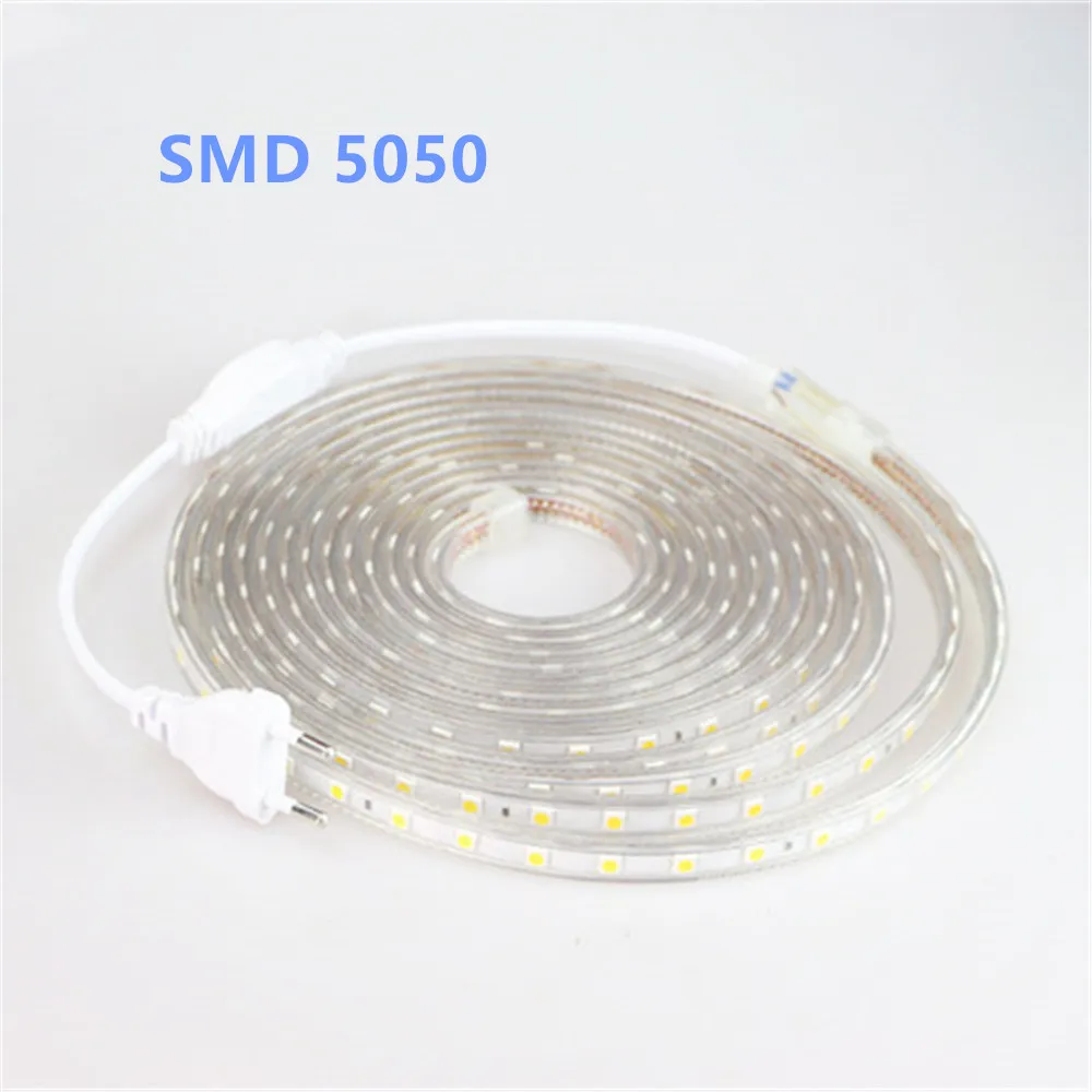 

SMD 5050 AC220V LED Strip Flexible Light 60leds/m Waterproof Led Tape LED Light With Power Plug 1M 2M 3M 5M 6M 8M 9M 10M 15M 20M