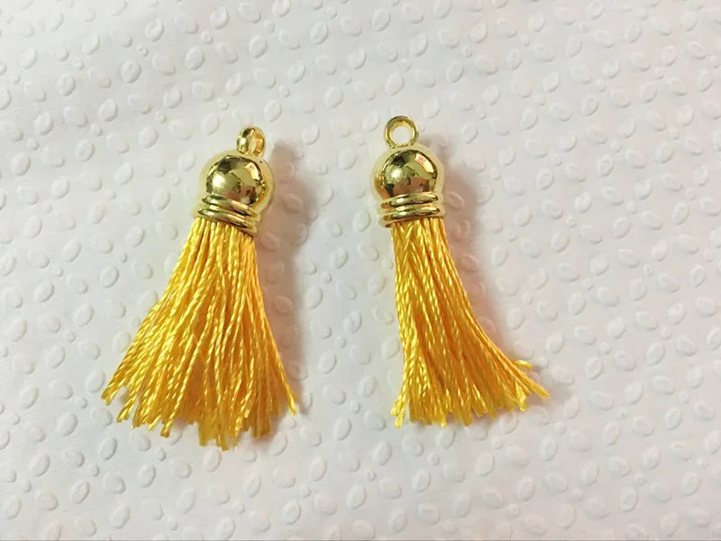 Free Shipping 100Pcs 45mm Golden Plastic Caps Handbag Tassels,DIY Accessory,Yellow Twist Silk Cord,Chamois Macrame Bag Component