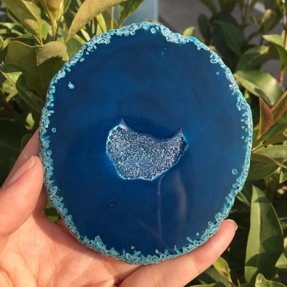 Blue white crystal  AGATE SLAB Geode Slice Crystal Mineral Coaster