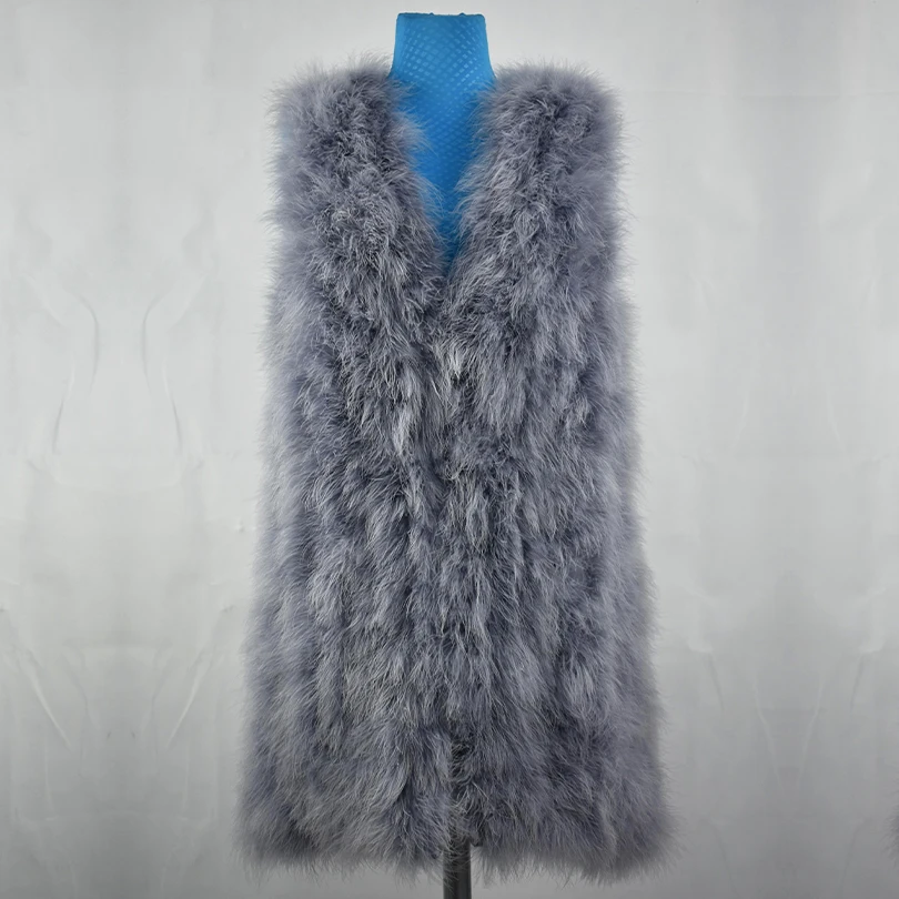 

Long Ostrich Real Fur Vest for Women, Casual Warm Coat, Fur Hood Vests, Fashion, New, 2023