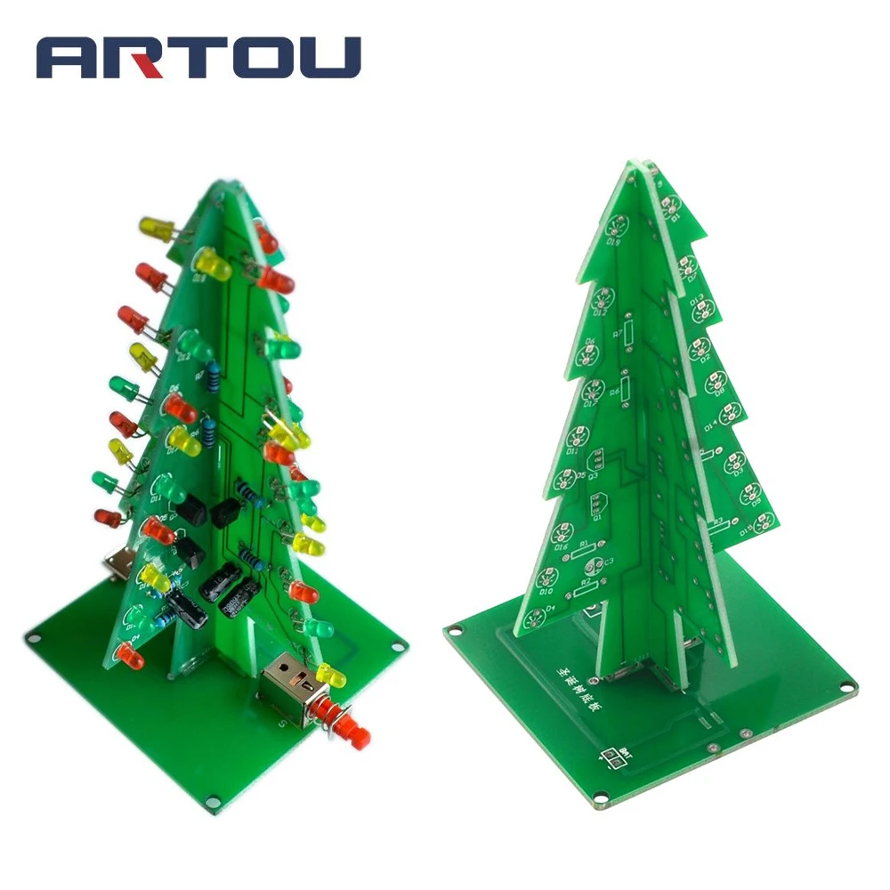 Three-Dimensional 3D Christmas Tree LED DIY Kit Red/Green/Yellow RGB LED Flash Circuit Kit Electronic Fun Suite