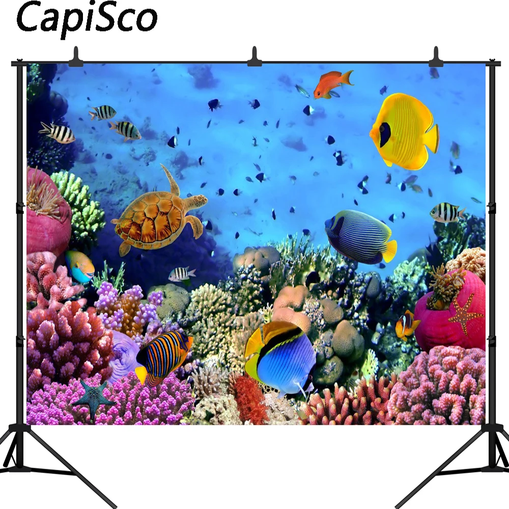 كابيسكو تحت الماء العالم الأسماك المرجان خلفيات للتصوير الفوتوغرافي المطبوعة الأطفال عيد ميلاد حوض السمك العالم صور استوديو الخلفيات