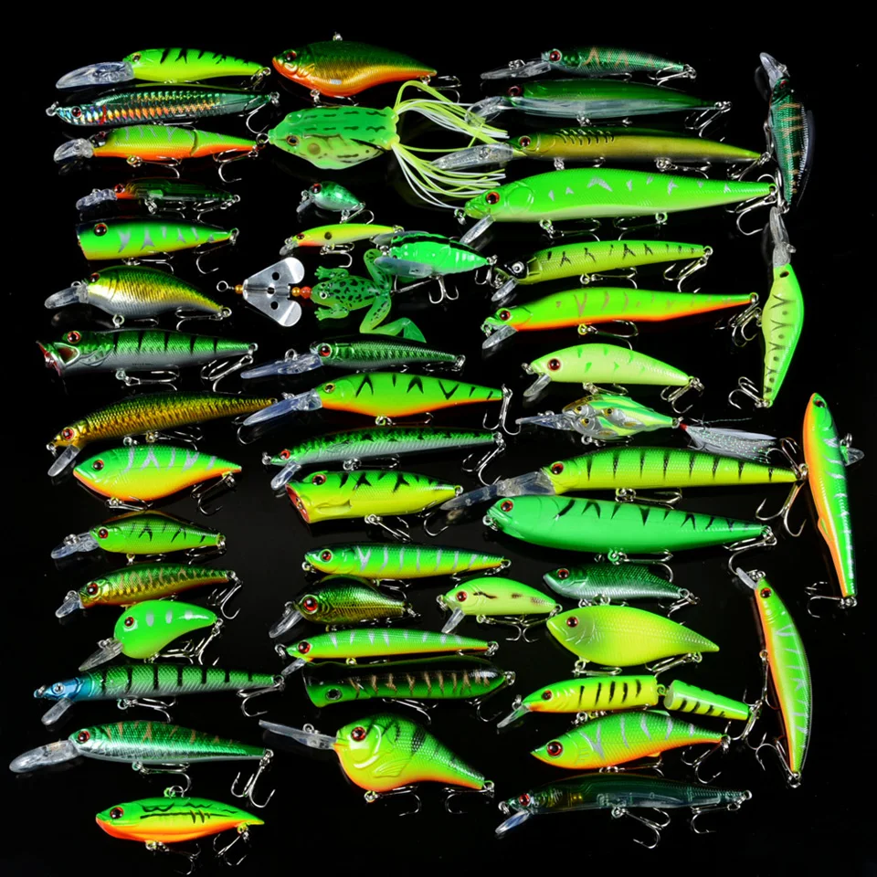 50pcs/Lot High Quality Fishing Lure Set Mixed 50 Different Style Fish Bait Minnow /Popper/VIB/Crank Lure and Cicada Bait