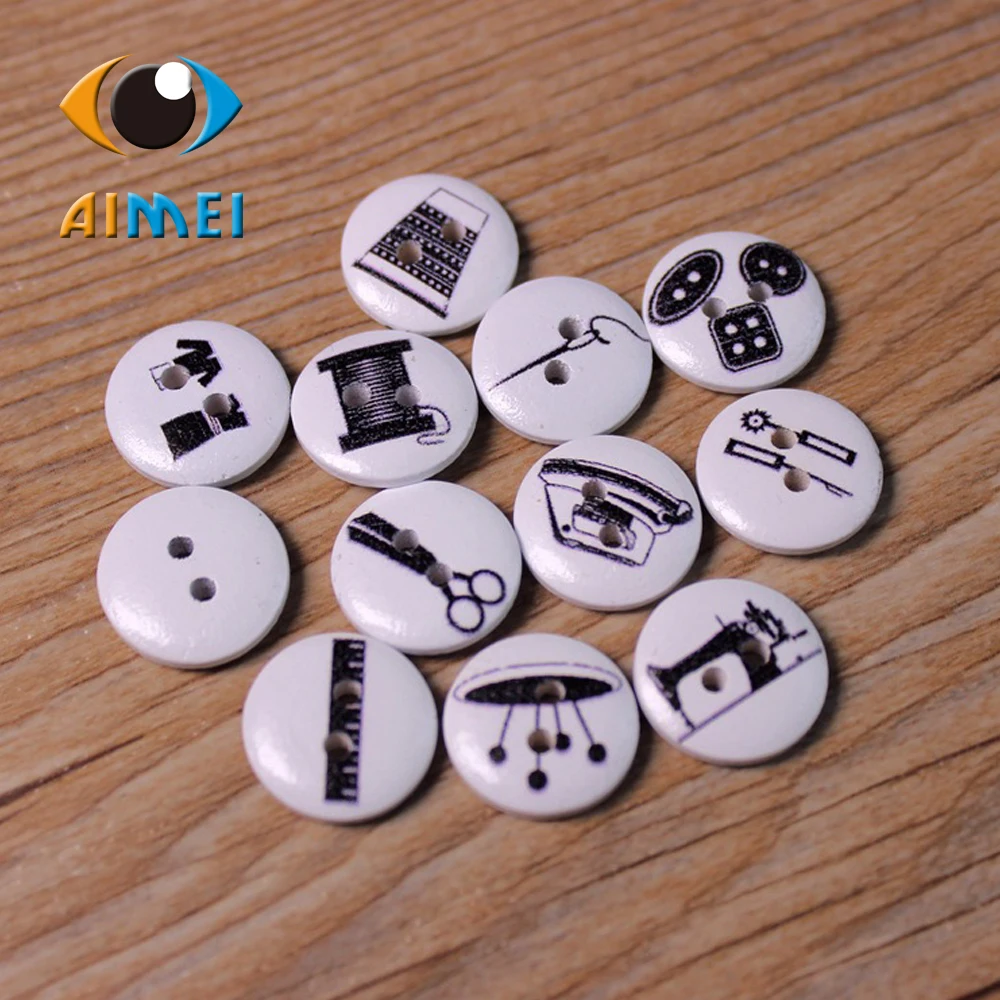 50pcs/lot Sewing Accessories Painting Wooden Buttons For Children Clothing Button For DIY Gift Decorative Button