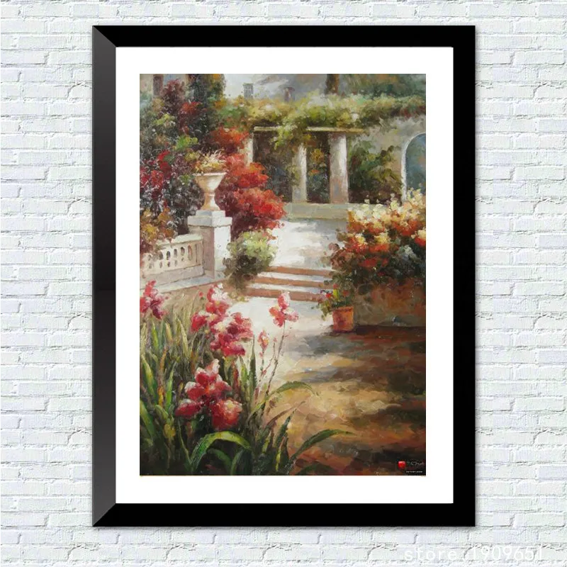 cotton no frame Mediterranean sea flowers garden canvas printings oil painting printed on cotton wall art decoration picture