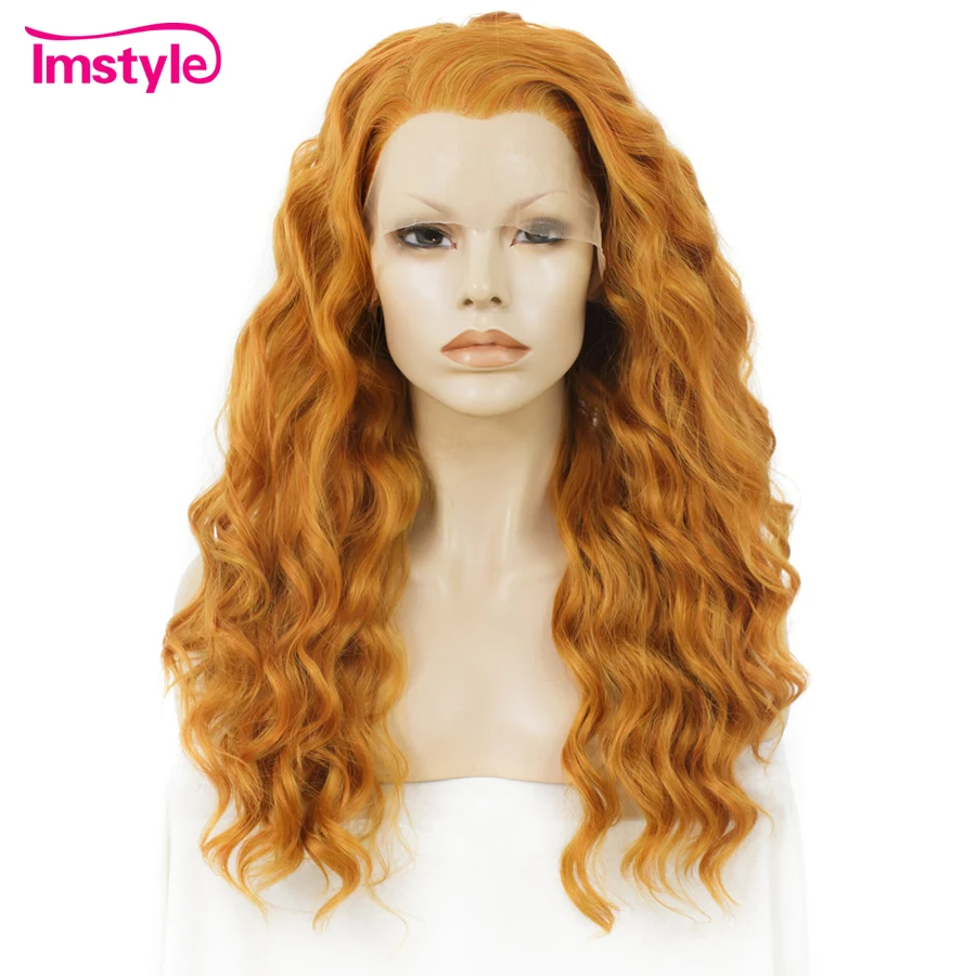 Imstyle Orange Wig Synthetic Lace Front Wig Deep Wave Long Wigs For Women Heat Resistant Fiber Drag Queen Cosplay Wigs