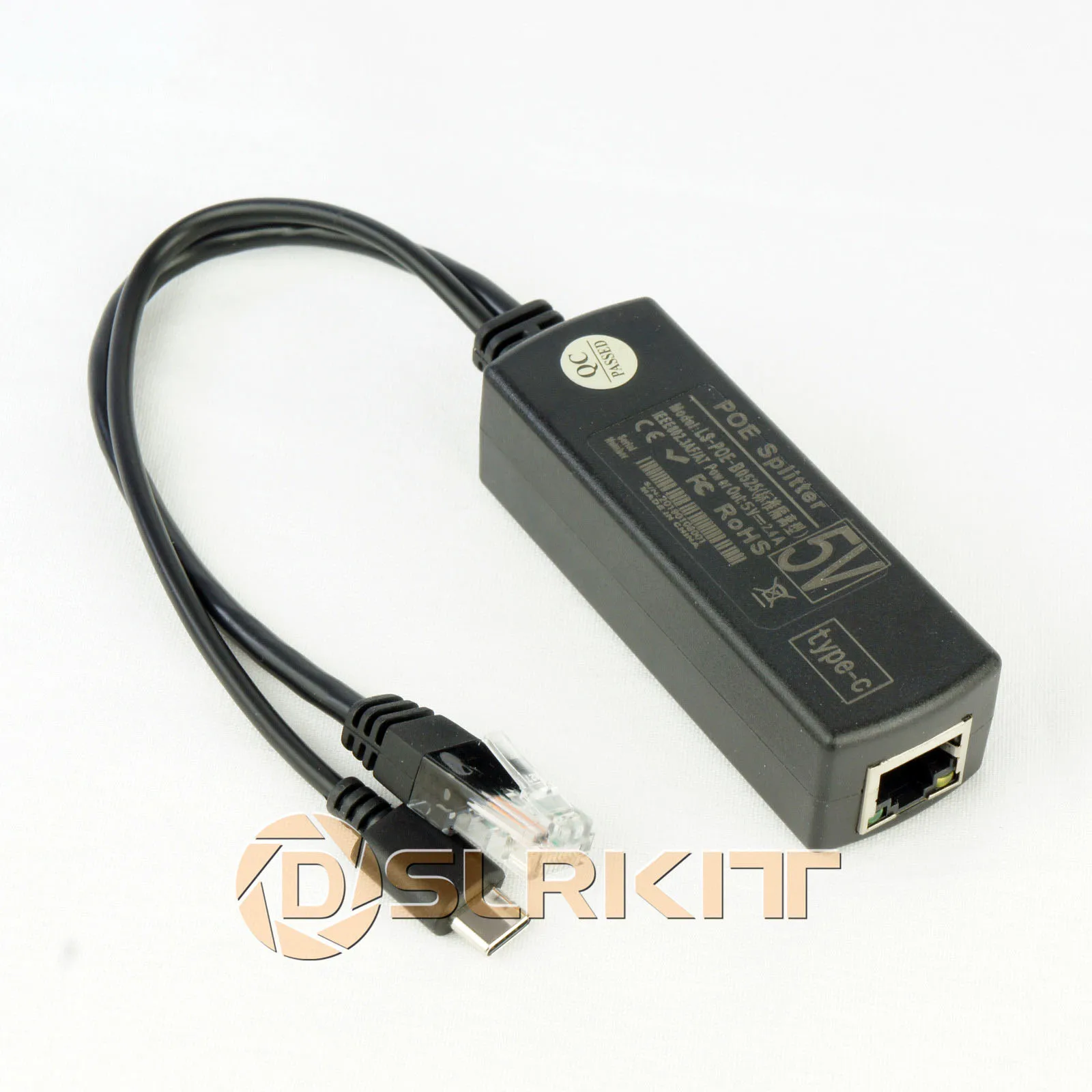 DSLRKIT USB C타입 액티브 PoE 스플리터, 이더넷을 통한 전력, 802.3af, 100mbps, 5V, 2.4A