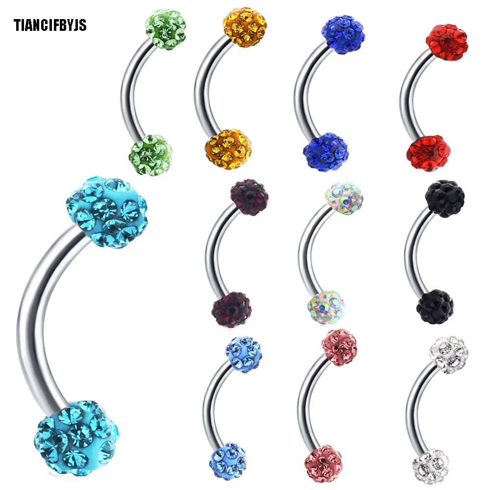 

TIANCIFBYJS Surgical Steel Curved Barbell 16G Crystal Eyebrow Ring Ear Bar Stud Tragus Helix Earring Sexy Piercing Body Jewelry