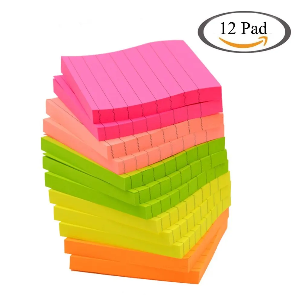 XRHYY Sticky Notes, Memo Self-Stick Notes, Lined ,3X3 Inches 80 Sheets/Pad 12 Pad/Pack, 5 Colors